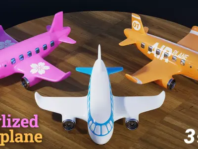 Stylized Toy Airplane Low-poly 3D model