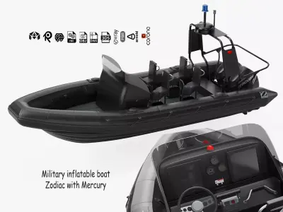 Military inflatable Patrol boat Zodiac with Mercury 3D model