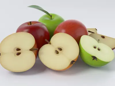 Cartoon Apple Sliced and Chopped Set 3D model