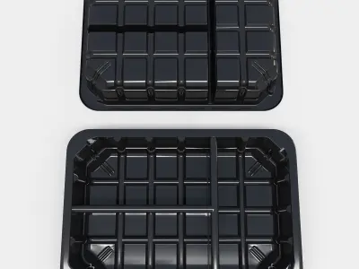  Vacuum Plastic Tray Black Gloss Triple Compartment 3D model