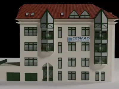 Parisian Town Building with Terracotta Roof Tiles Low-poly 3D model