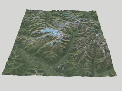 Arrigetch Peaks Alaska 3D Landscape 40km x 40km 5m DEM 3D model