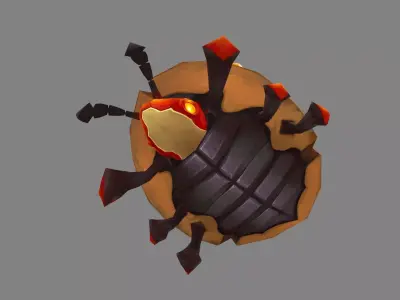 Cartoon yellow crystal beetle monster Low-poly 3D model