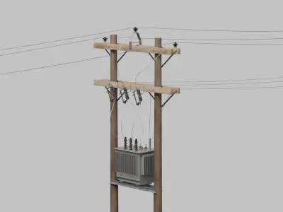 Utility Pole - H-Frame with Transformer 3D model
