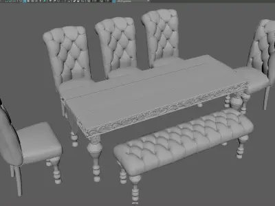 Dining Table and Chair Set 3D Model Game Ready UV Mapped Low-poly 3D model