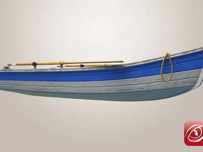 Boat A wooden with two paddles 3D model