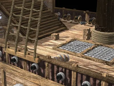 Pirate Ship 3D Model Game Ready PBR Fantasy Sailing Watercraft Low-poly 3D model