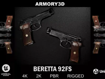 GAME READY BERETTA 92FS PBR RIGGED Low-poly 3D model