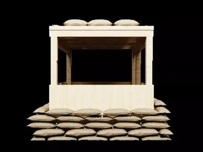 Modern Sandbag Bunker Guard Post Low-poly 3D model