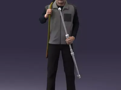 000337 Older Man with Rifle and Fishing Rod 0206 3D model