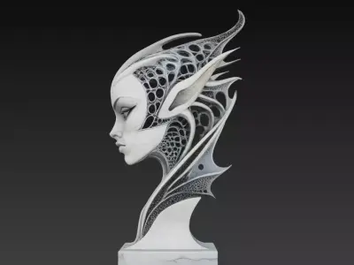 Futuristic Alien Female Bust Organic SciFi Sculpture STL 3D print model