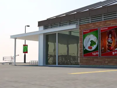 Super Market Building With Parking Space 3D model