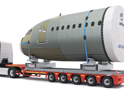 Volvo fh16 2021 and Lowboy Trailer with Airplane 3D model