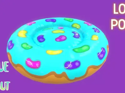 Stylized Blue Donut Pet Bed-Cartoon 3 D model-Dogs and Cats Free 3D model