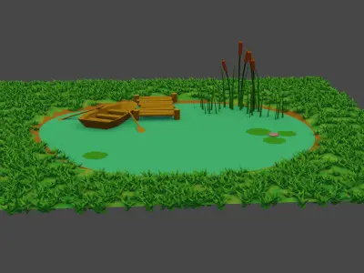 Small Pond Scene Low-poly 3D model