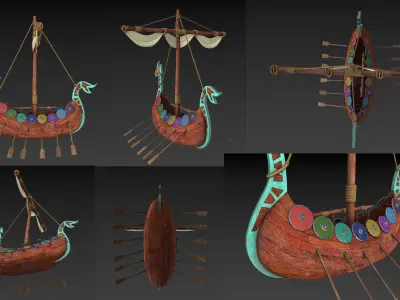 Viking ship cartoon 3D model