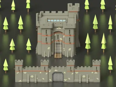 Free Low Poly Medieval Castle Scene Free low-poly 3D model