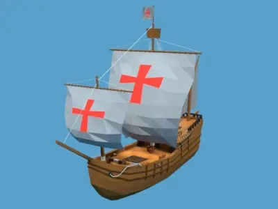 Low Poly Cartoon Pinta 1492 Ship Low-poly 3D model