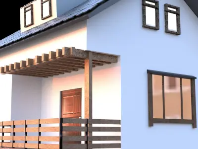 realistic low poly house with grass and trees Free low-poly 3D model