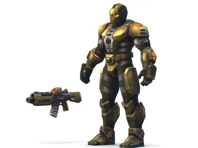 Cartoon Sci-Fi Cyborg Drone Trooper Bandit Low-poly 3D model