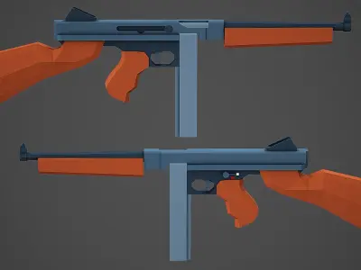 Stylized Thompson M1A1 Low Poly Mobile Ready Low-poly 3D model