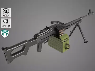 Machine Gun 11 Metal All PBR Unity UE Textures Low-poly 3D model