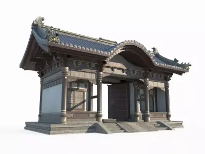 Ancient Asian architecture gatehouses 3D model