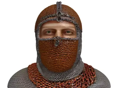 Medieval Chainmail Coif Armor Set 3D model