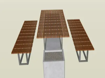 Picnic Table with Integrated Benches and planter Low-poly 3D model