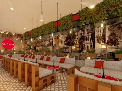 Cozy Cafe Interior with Custom Wooden and Concrete 3D model