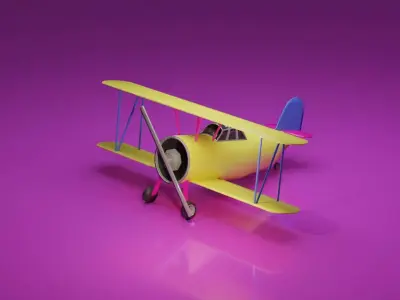 Low Poly Biplane toy airplane Low-poly 3D model