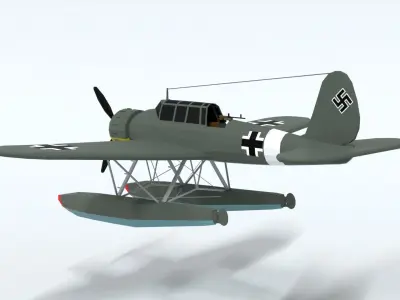 Low Poly Cartoon Arado Ar 196 WWII Airplane Low-poly 3D model