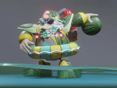 Summer Penguin Low-poly 3D model