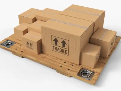 Stacked Freight Boxes On Slatted Pallet 3D model