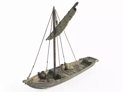 Ancient small sailboats and fishing boats 3D model