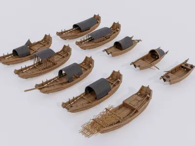 Wooden boat collection 5 Low-poly 3D model