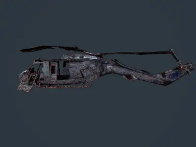 Wrecked Damaged UH1H Military Helicopter Game Ready 02 Low-poly 3D model
