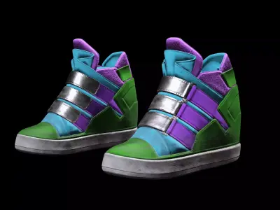 Multicolor High-Top Sneakers - Game-Ready Low-poly 3D model