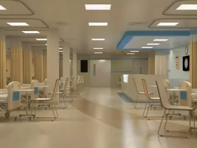 Hospital Wardroom with Monitoring Units and Nurses Station 3D model