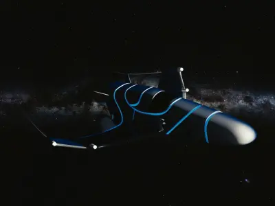 Spaceship Low-poly 3D model flying in night sky Low-poly 3D model