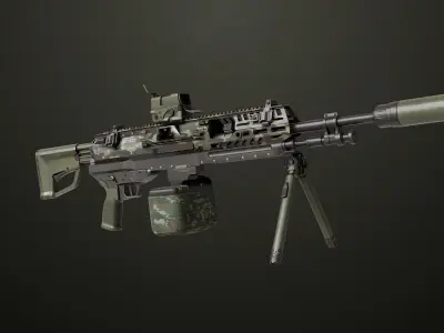 Machine Gun 14 Military Green All PBR Unity UE Low-poly 3D model