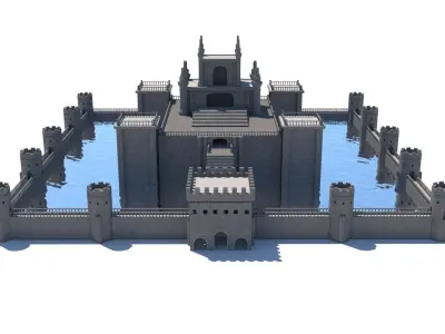 Gothic castle of water 3D model parts Low-poly 3D model