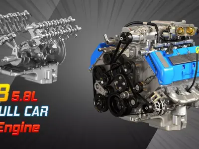 V8 supercharger Car Engine with Full Internal and External Parts 3D model