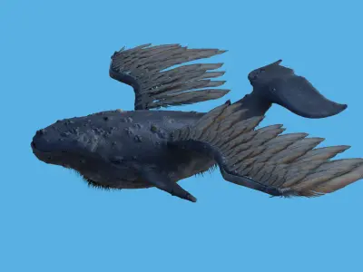 CGI Whale with option to add retractable birdlike wings Low-poly 3D model