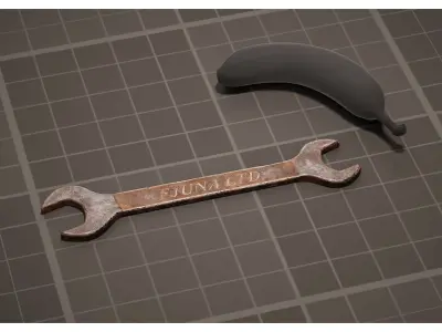 Rusty old iron wrench Low-poly 3D model