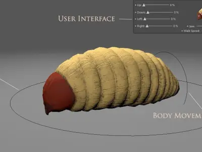 Red Palm Weevil Larvae -Rhynchophorus ferrugineu Low-poly 3D model