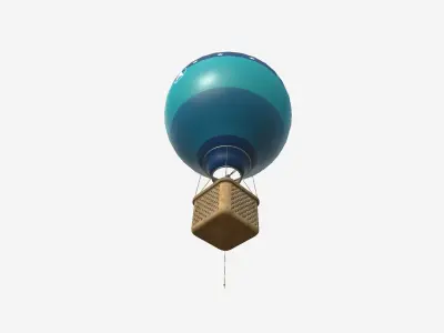 Balloon Hot Air 02 Blue - Aircraft Cartoon Low-poly 3D model