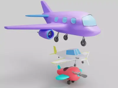 Cartoon Aircraft Pack - Rigged Airplanes 3D Model Low-poly 3D model