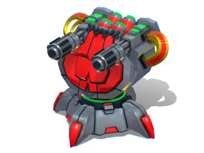 2 Barrel Robotic Automatic Cannon Low-poly 3D model