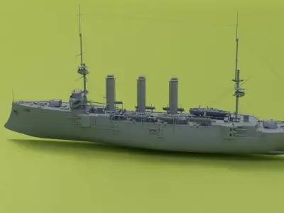 HMS Cornwall cruiser Low-poly 3D model